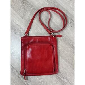 Fossil Vintage 90's Y2K Red Leather Crossbody Bag with Front wallet pocket